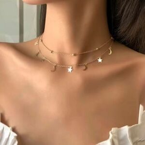 NEW Brandy Melville Golden Dainty Layered Choker Moons & Stars Charms